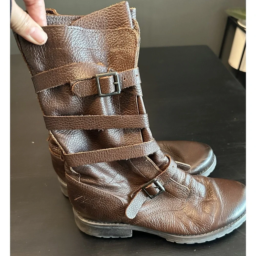 Steve Madden Banddit‎ Belted Biker Boots Brown Women's *Size 10